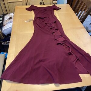 Aisize Dress Size Small Burgundy Ruffle Long A97830 Women's